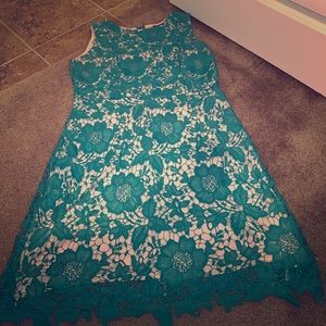 Lace Sheath Dress with tan underlay